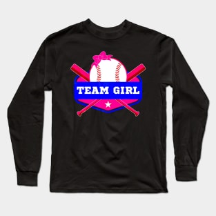 Baby Gender Reveal Party Baseball Team Girl  Team Pink Long Sleeve T-Shirt